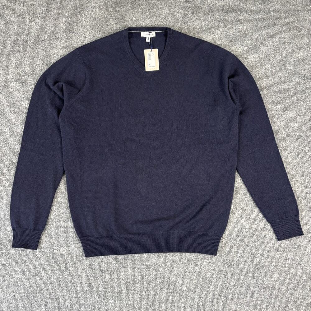 PETER MILLAR Heritage Cashmere Sweater V-Neck Navy Blue Size Medium NWT